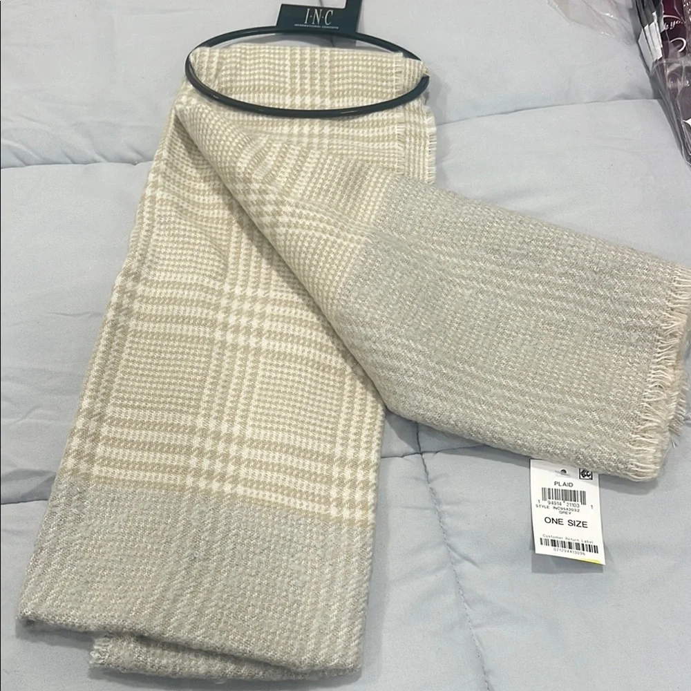 INC International Concepts Cream and Gray Scarf Sophisticated Accessory - Picture 1 of 4